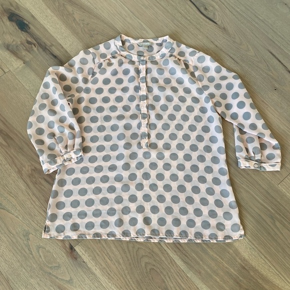 Banana Republic Womens Pink and Gray Polka Dot Three Quarter Button Up Top Sz M - Picture 2 of 5